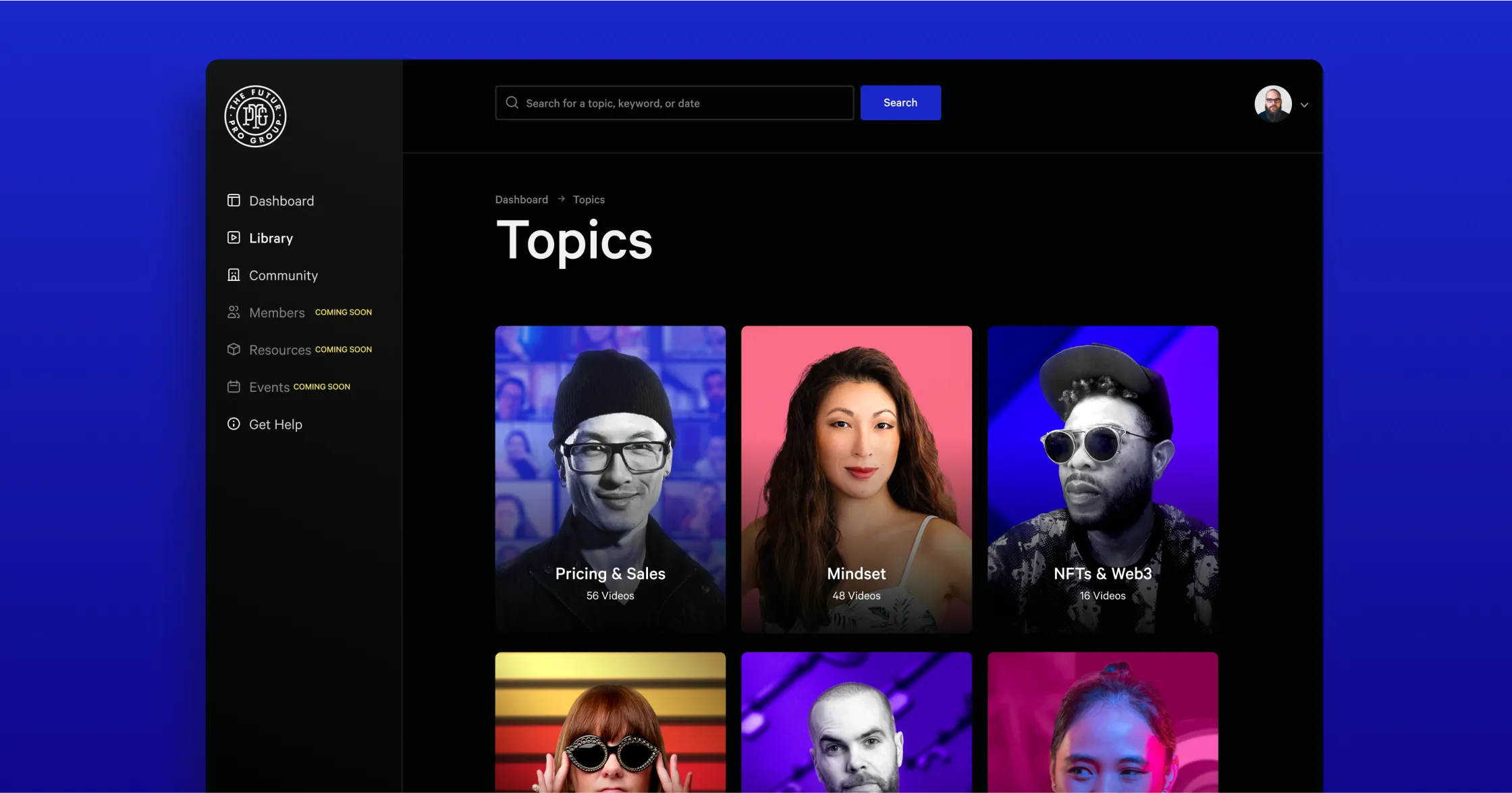 Design mockup of content topic page