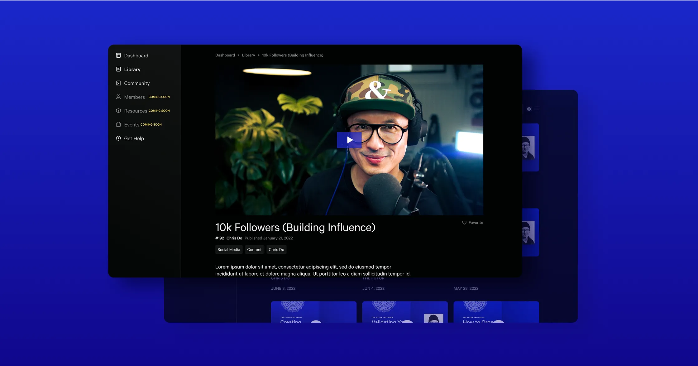 Design mockup of video page from the content library