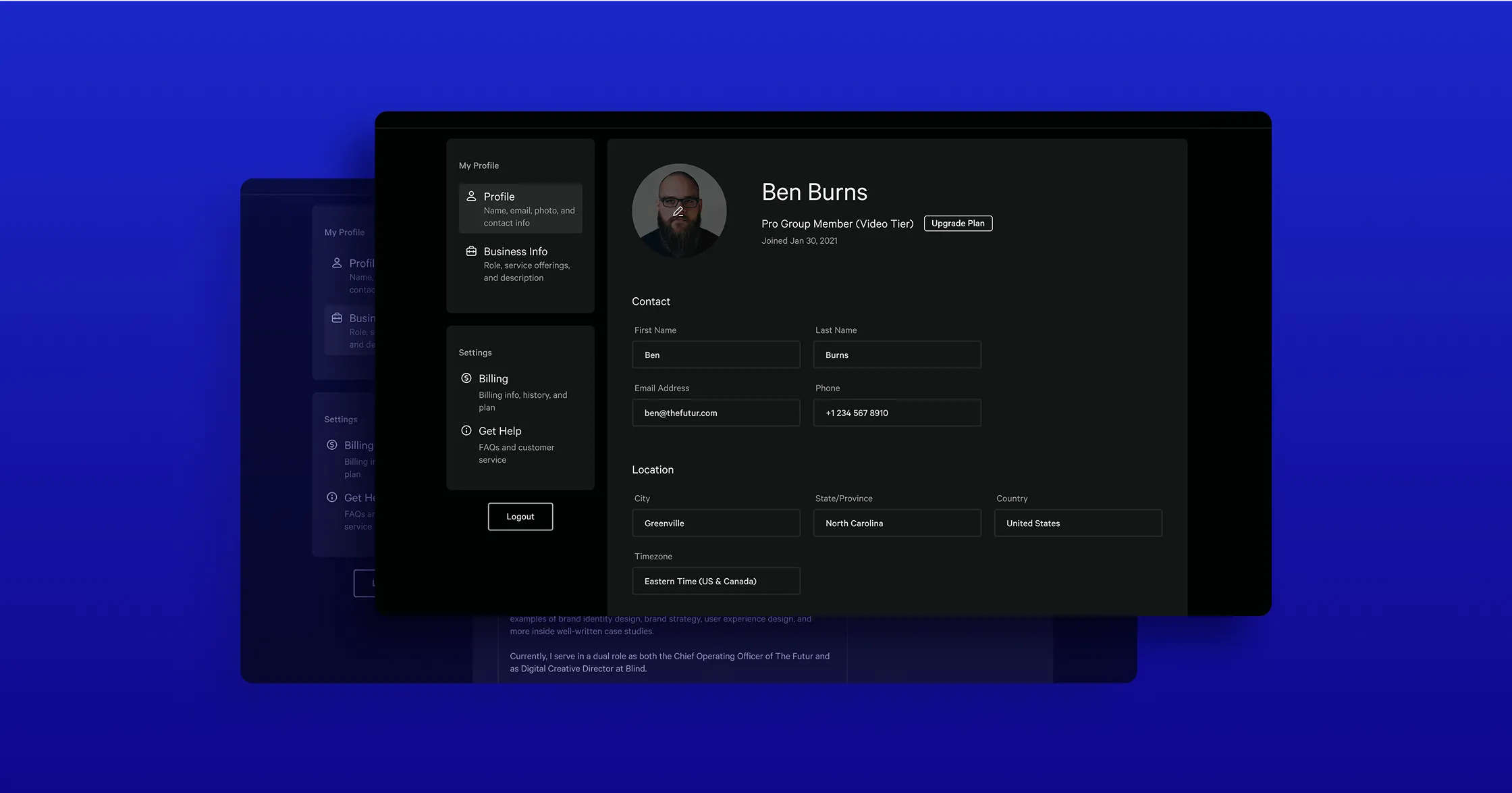 Design mockup of edit your profile screen