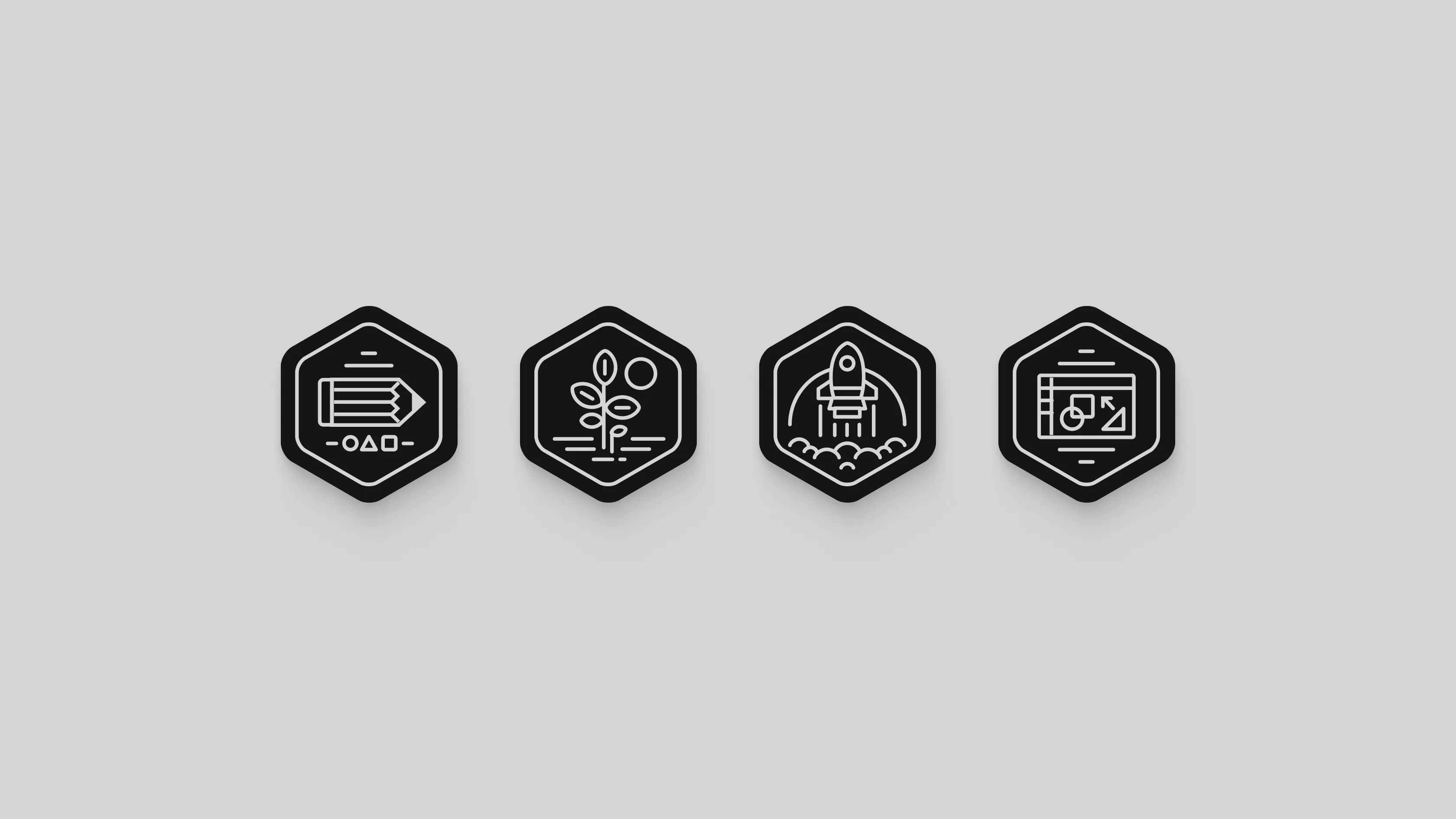 Four monochrome badge designs for The Futur Pro group over a white light gray background