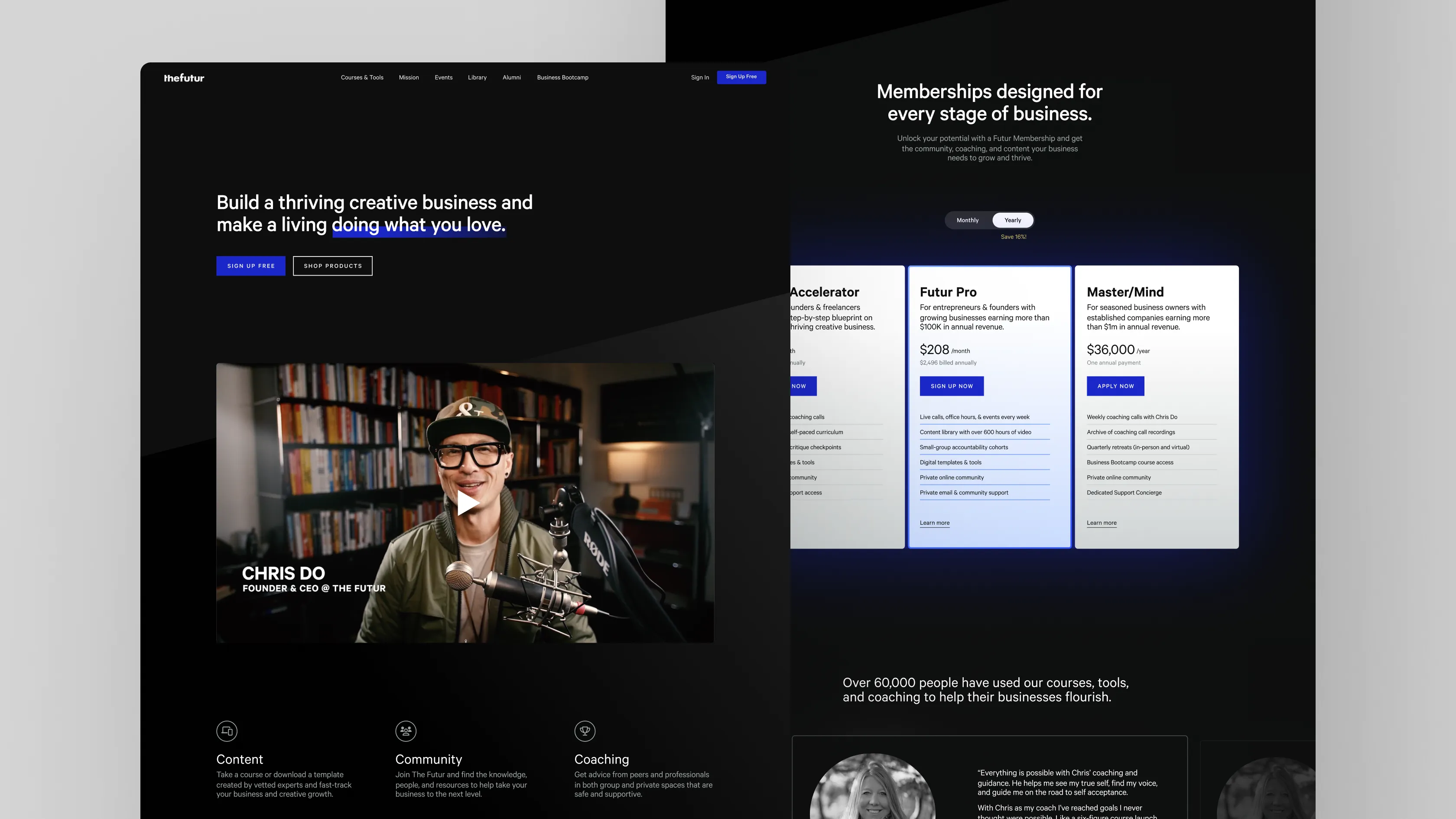 Design mock up for The Futur's home page from their primary marketing site thefutur.com 