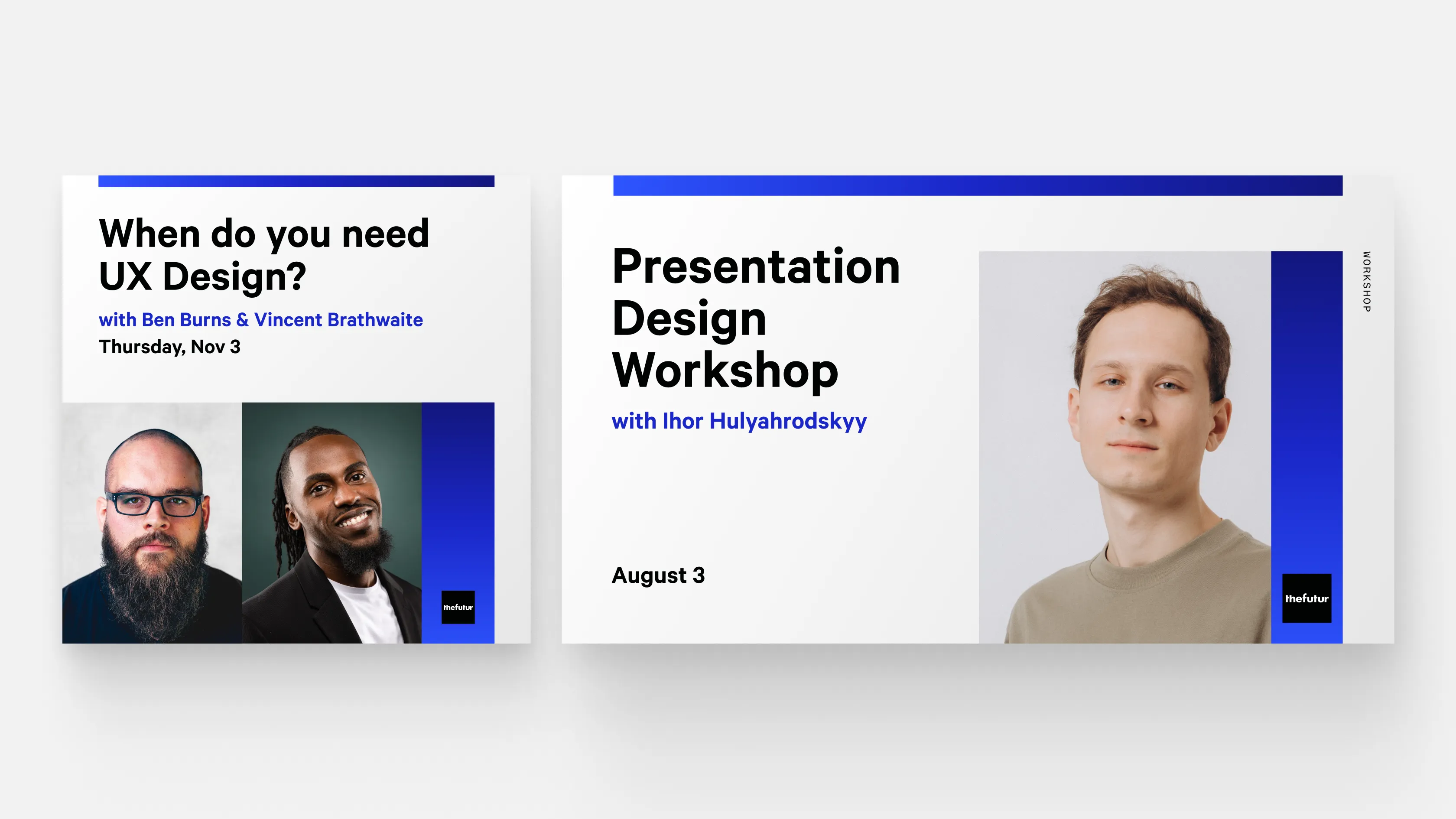 Marketing design mock ups for The Futur hosted workshops with Ben Burns